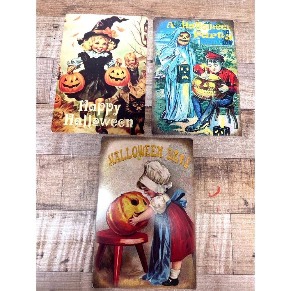 Vintage Halloween Postcards Nostalgic Collectible Set Of 3 Antique Holiday Print